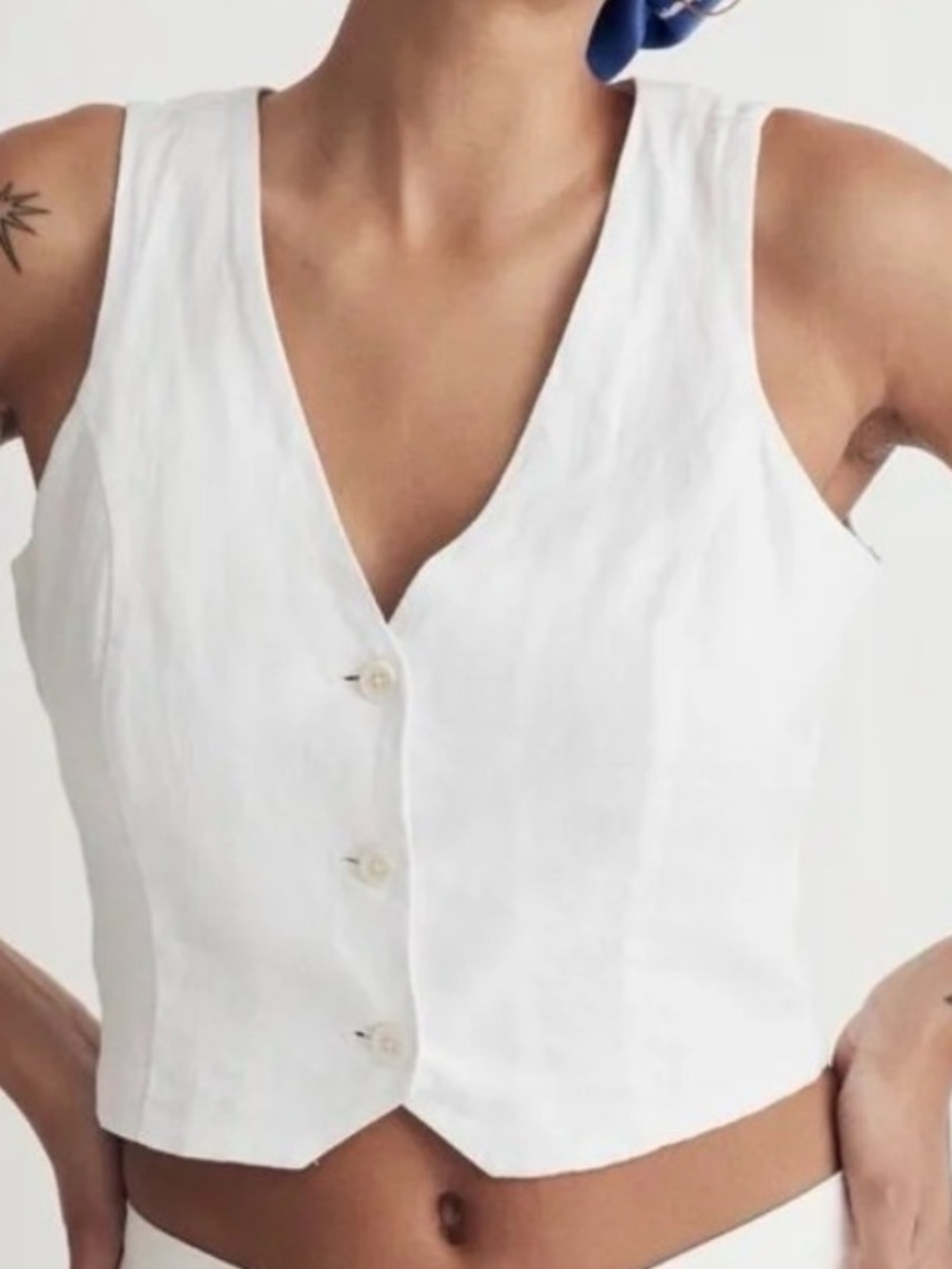 Madewell 100% Linen Button Front Vest in White (Size 4)